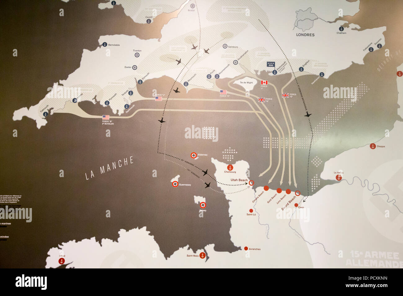Un invasione mappa a Utah beach D-Day Museum, Normandia, Francia. Foto Stock