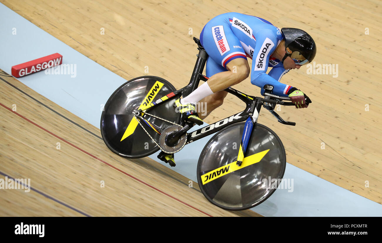 Repubblica ceca Robin Wagner in azione negli uomini 1000m crono finale durante il giorno tre del 2018 Campionati Europei presso il Sir Chris Hoy Velodromo, Glasgow. Stampa foto di associazione. Picture Data: Sabato 4 Agosto, 2018. Vedere PA storia ciclismo europeo. Foto di credito dovrebbe leggere: John Walton/filo PA. Restrizioni: solo uso editoriale, nessun uso commerciale senza previa autorizzazione Foto Stock