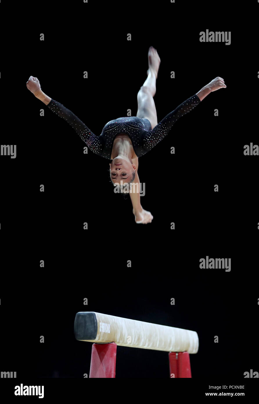 Gran Bretagna Georgia-Mae Fenton sul raggio di bilanciamento durante il terzo giorno dei Campionati europei 2018 al SSE Hydro, Glasgow. PREMERE ASSOCIAZIONE foto. Data immagine: Sabato 4 agosto 2018. Vedi PA storia GINNASTICA europea. Il credito fotografico dovrebbe essere: Jane Barlow/PA Wire. Foto Stock