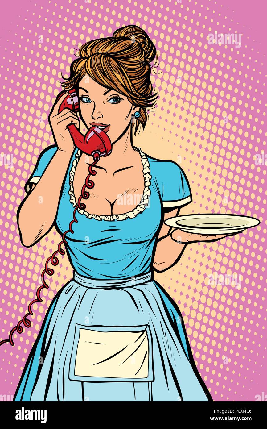 Consegna. Servizio dell'hotel. Cameriera. piastra vuota Illustrazione Vettoriale