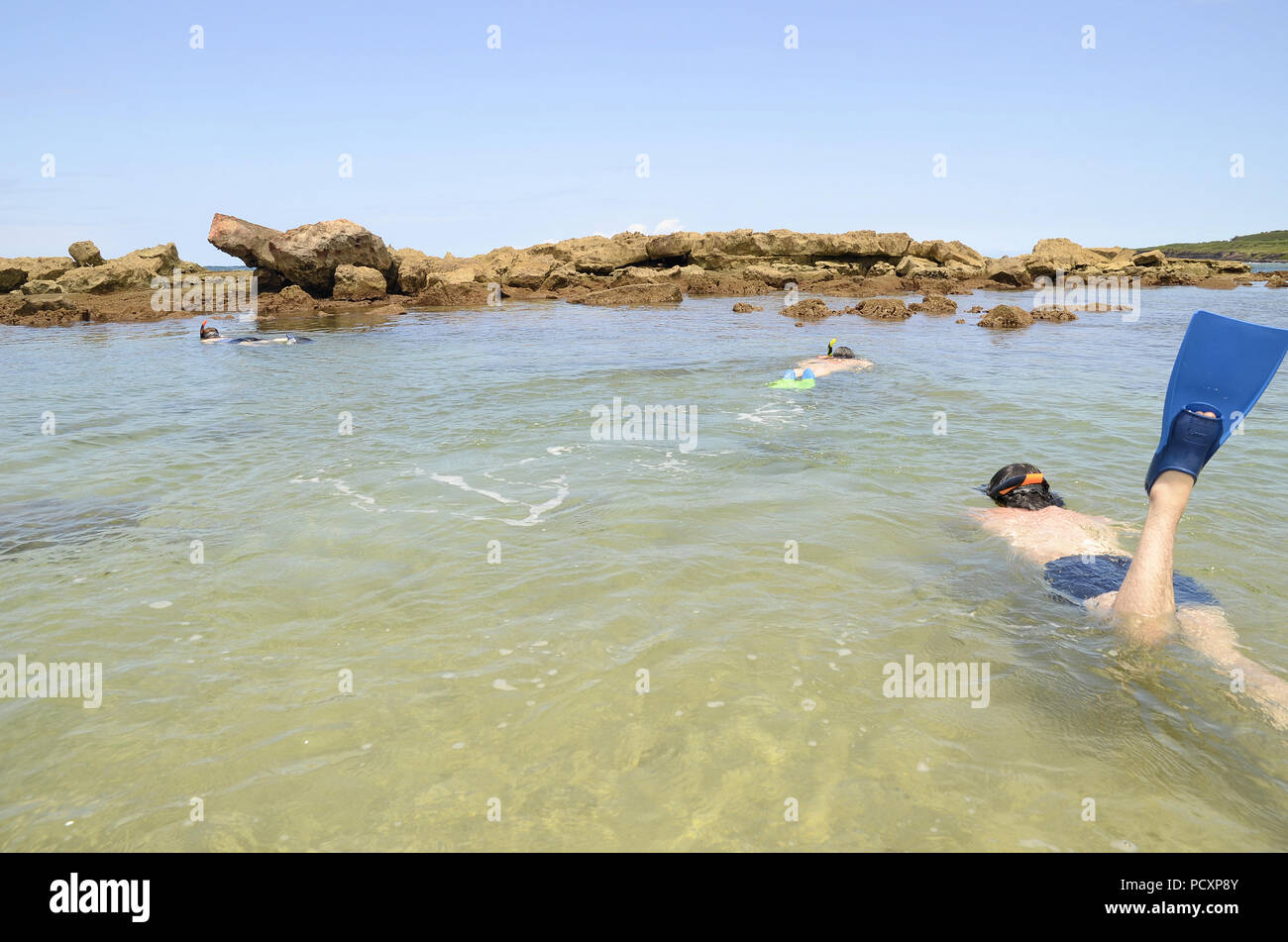 Snorkeling presso Poipu Beach Park a Koloa sull'Isola di Kauai nelle Hawaii. Foto Stock