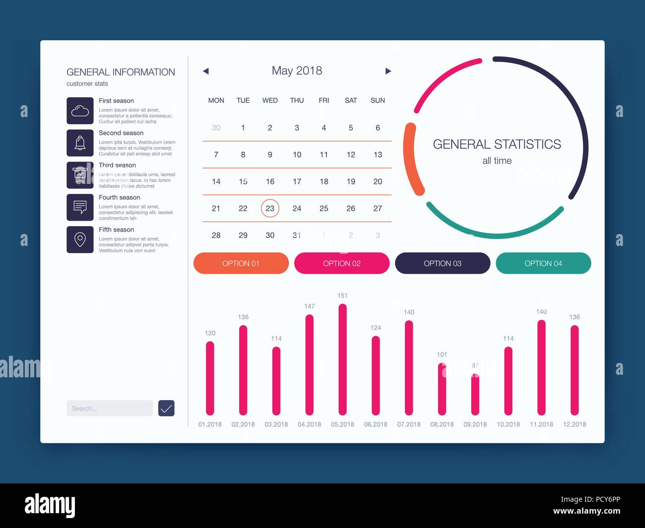 Cruscotto modello infografico con design moderno Illustrazione Vettoriale