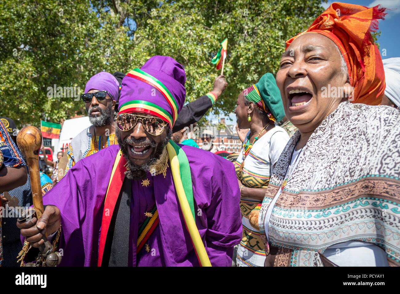 Afrikan annuale Giornata di emancipazione riparazioni rally e marzo di Brixton, Sud Londra, Regno Unito. Foto Stock