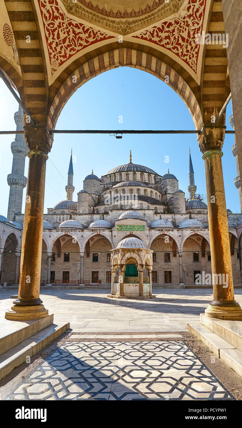 La Moschea Blu, Sito Patrimonio Mondiale dell'UNESCO, Istanbul, Turchia Foto Stock