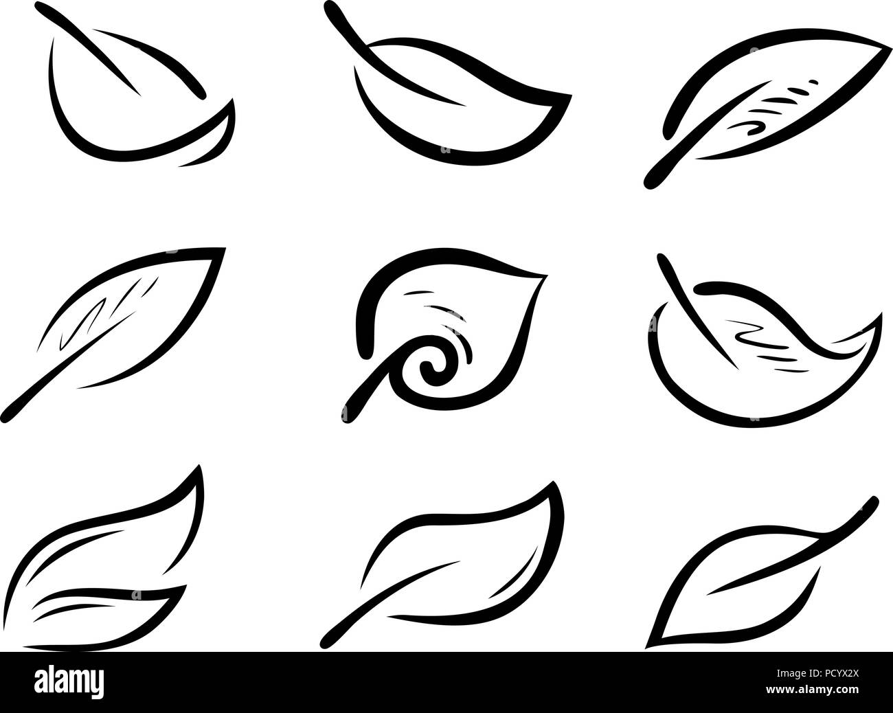 Set di foglie stilizzate. Natura, ecologia logo o icona. Illustrazione Vettoriale Illustrazione Vettoriale