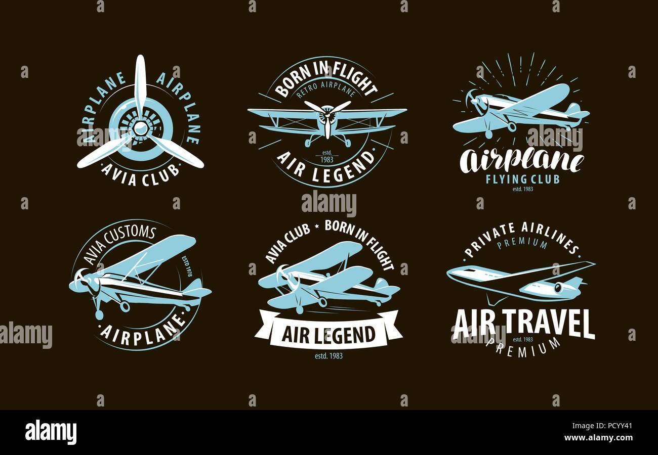 Aeromobili, aeroplano logo o etichetta. Il simbolo della compagnia aerea. Illustrazione Vettoriale Illustrazione Vettoriale