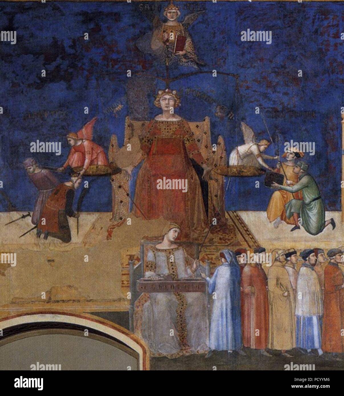 Ambrogio Lorenzetti - Allegoria del Buon Governo (vista da sinistra, dettaglio) - Foto Stock