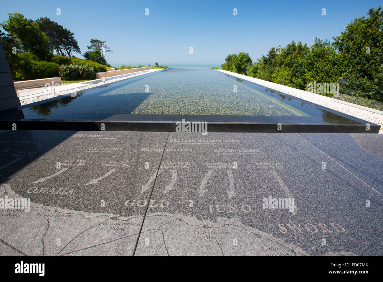 Una spiaggia sbarchi mappa presso il Cimitero Americano in Coleville sur Mer, ai caduti dall'invasione alleata durante lo sbarco in Normandia. Foto Stock