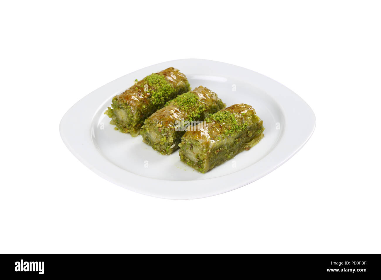 Rotoli di pistacchio baklava,Fistik sarma, turco dessert tradizionale Foto Stock