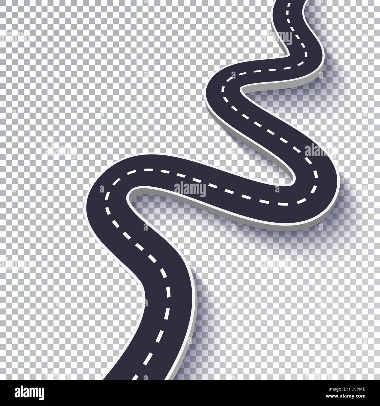 Avvolgimento isolato su strada trasparente effetto speciale. Tratto di strada percorso modello infografico. EPS vettoriali 10 Illustrazione Vettoriale