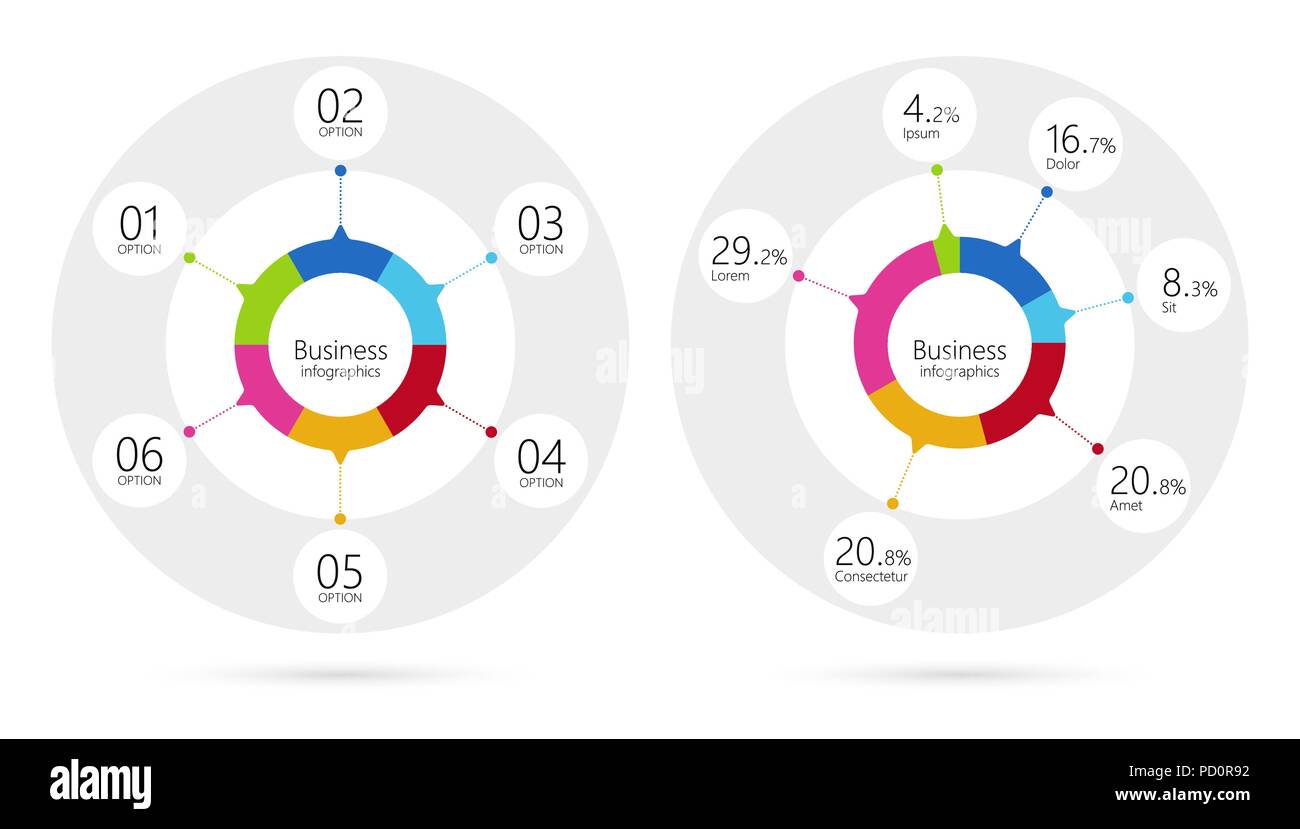 Infografico moderno template grafici a torta con 6 passaggi. Business  modello di cerchio con opzioni per brochure, diagramma, flusso di lavoro,  timeline. EPS vettoriali 10 Immagine e Vettoriale - Alamy