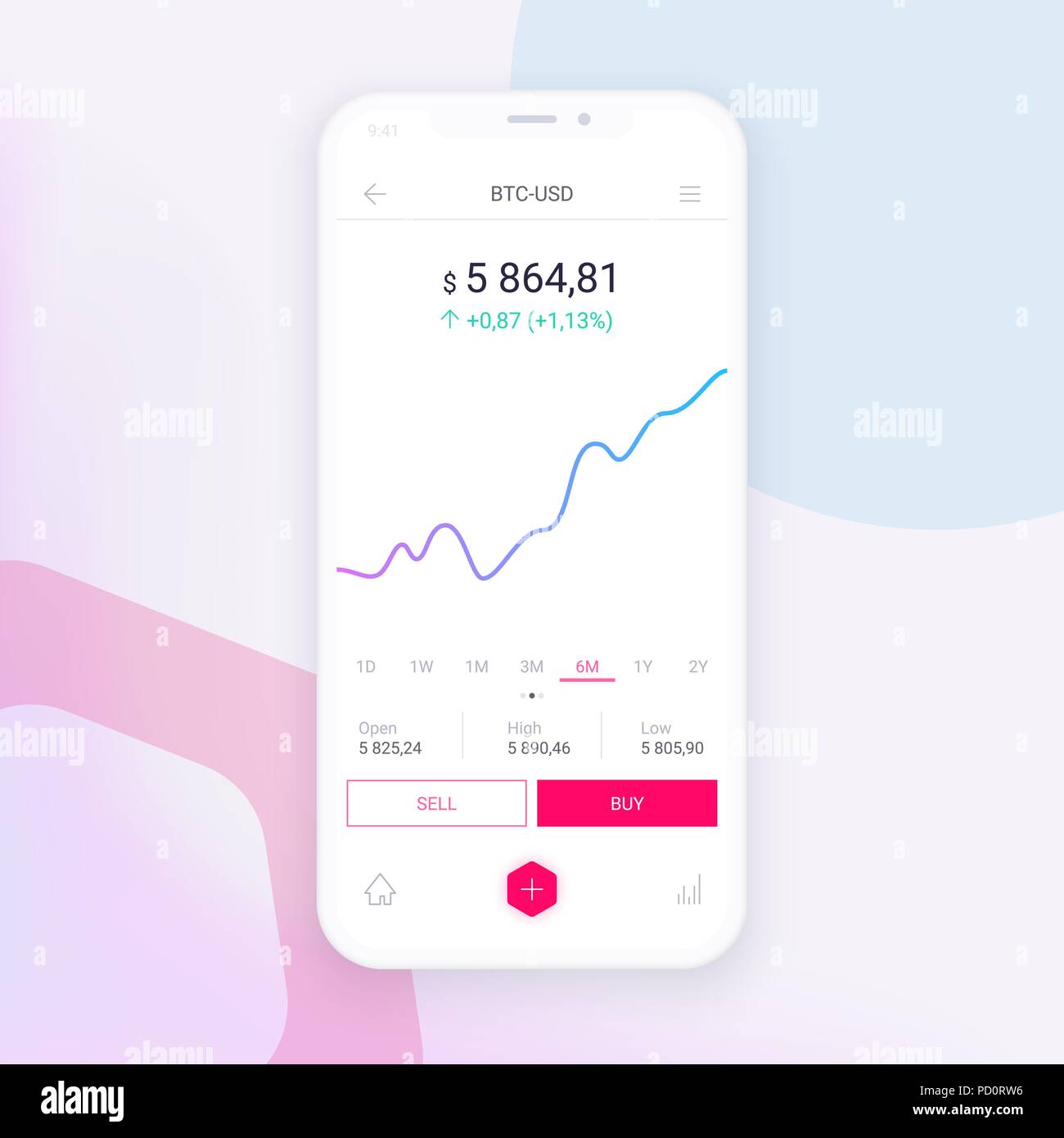 Pulire UI di mobili di design. Alla moda di Mobile Banking. Tecnologia Cryptocurrency. Bitcoin Exchange. Attività di Trading applicazione. EPS vettoriali 10 Illustrazione Vettoriale