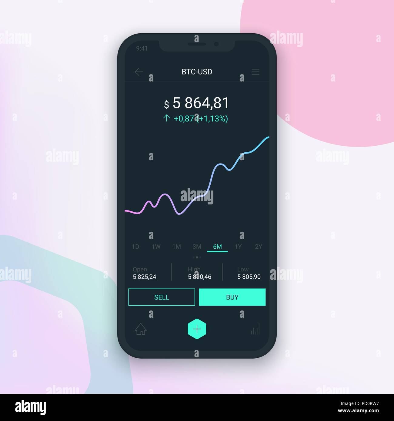 Pulire UI di mobili di design. Alla moda di Mobile Banking. Tecnologia Cryptocurrency. Bitcoin Exchange. Attività di Trading applicazione. EPS vettoriali 10 Illustrazione Vettoriale