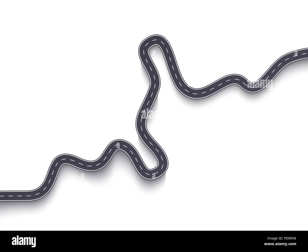 Strada di avvolgimento su un isolato bianco sullo sfondo. Il viaggio e il cammino percorso banner creativi. EPS vettoriali 10 Illustrazione Vettoriale