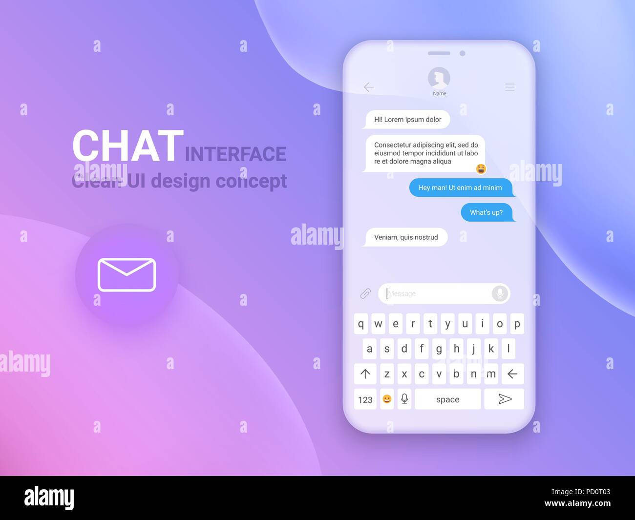 Chat applicazione di interfaccia con la finestra di dialogo. Pulire UI di mobili di design. Sms Messenger. Appartamento Web icone. EPS vettoriali 10 Illustrazione Vettoriale