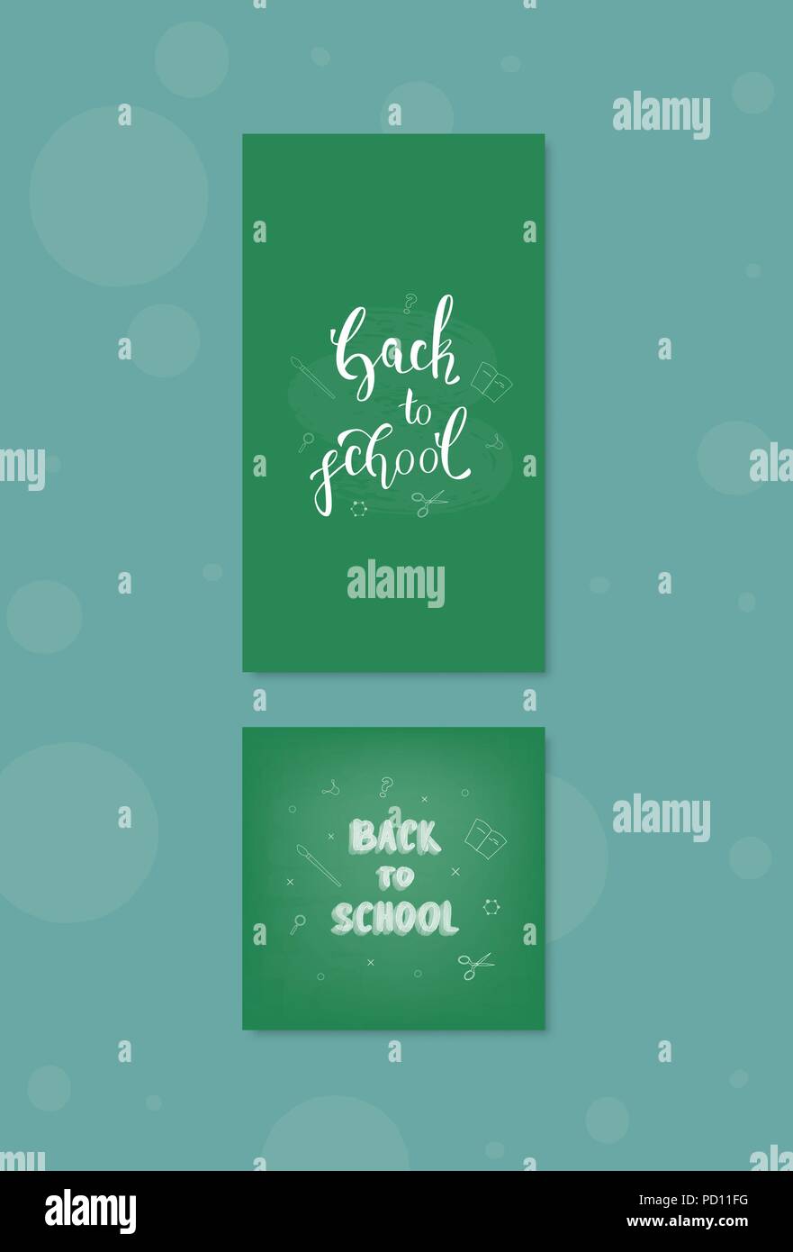 Si torna a scuola banner impostato con chalkboarders e caratteri scritti a mano. I modelli per i social media le reti. Istruzione copre. I modelli per la storia di un Illustrazione Vettoriale