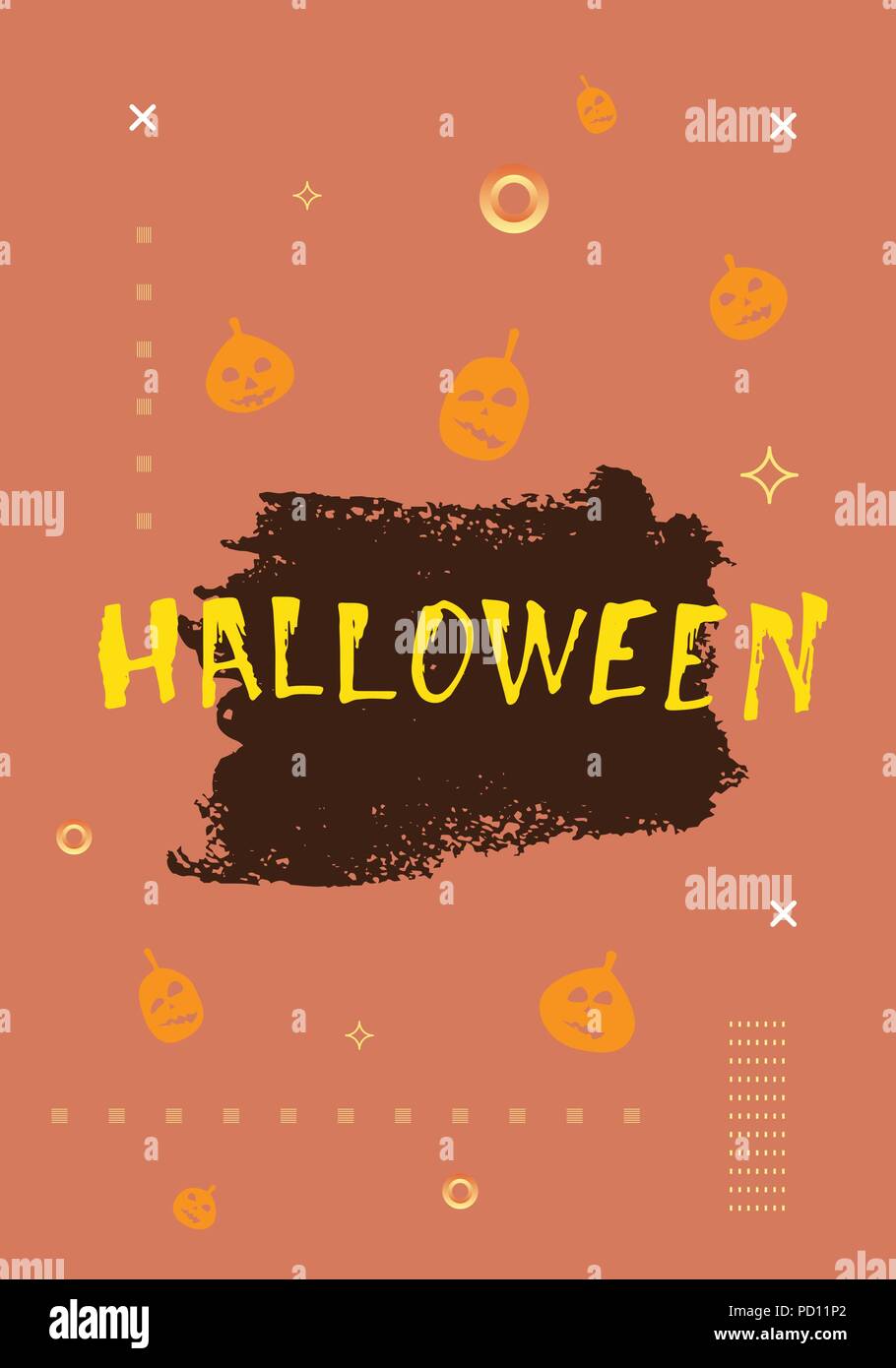 Halloween poster verticale con figure geometriche e forme di zucca decorazione. Happy Halloween biglietto di auguri. Modello per la progettazione di vacanza. Illustratio vettore Illustrazione Vettoriale