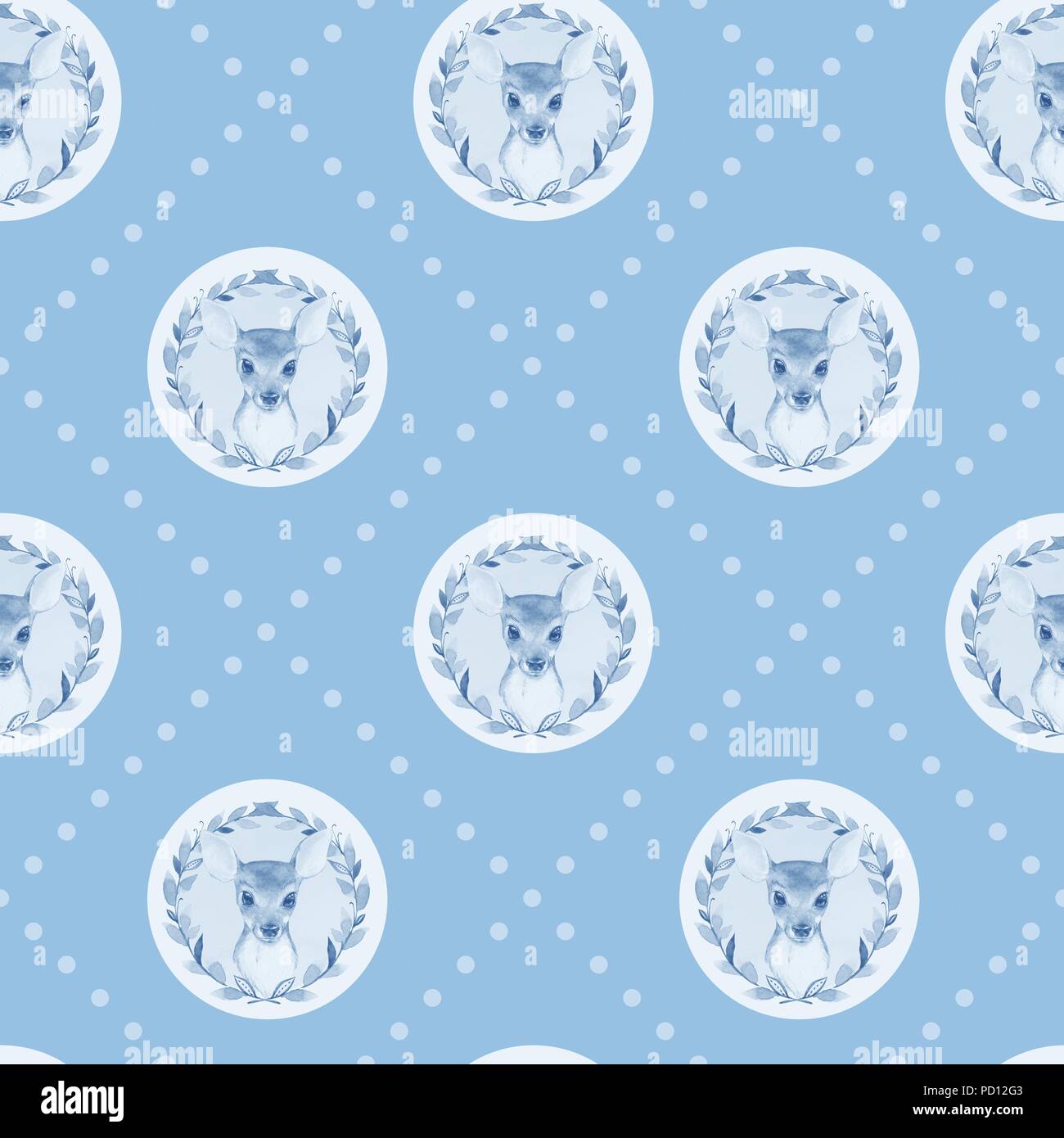 Acquerello seamlessl vintage pattern con cerbiatti. Disegnata a mano baby deer sfondo Foto Stock
