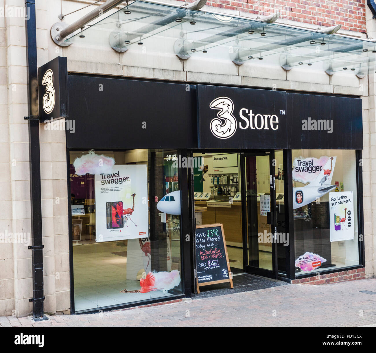 3 mobile phone shop in Stockton-on-Tees, England, Regno Unito Foto Stock