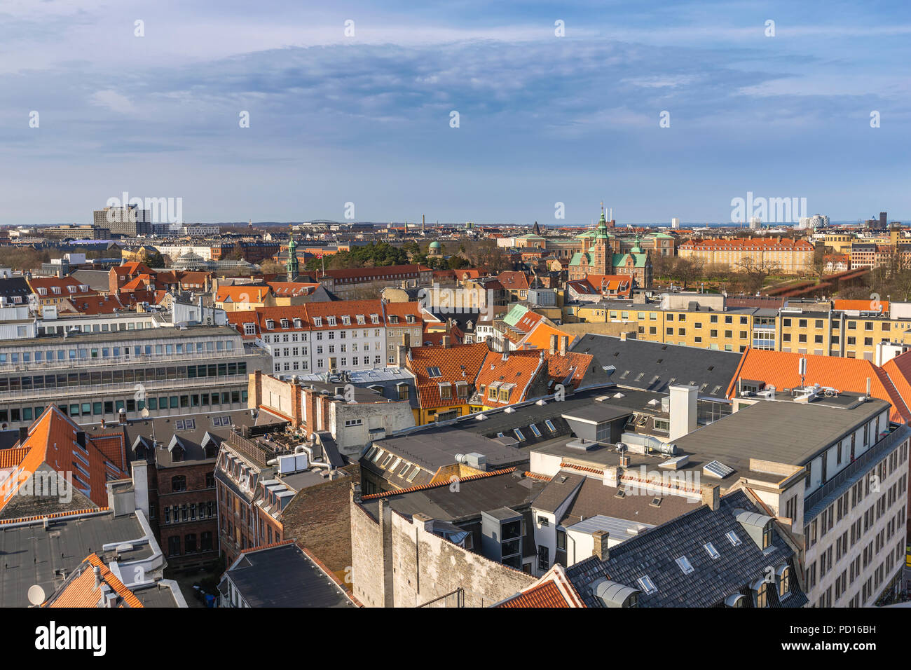 Copenhagen vista aerea dello skyline della città dalla torre rotonda, Copenhagen DANIMARCA Foto Stock