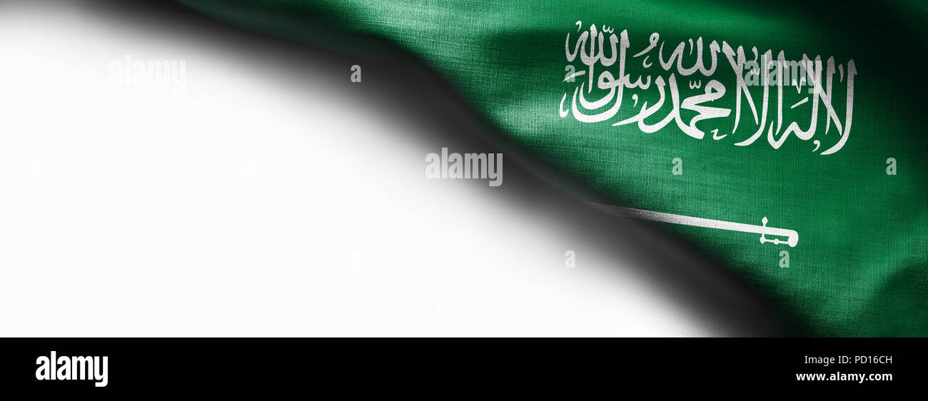 Texture tessuto bandiera della Arabia Saudita su sfondo bianco Foto Stock