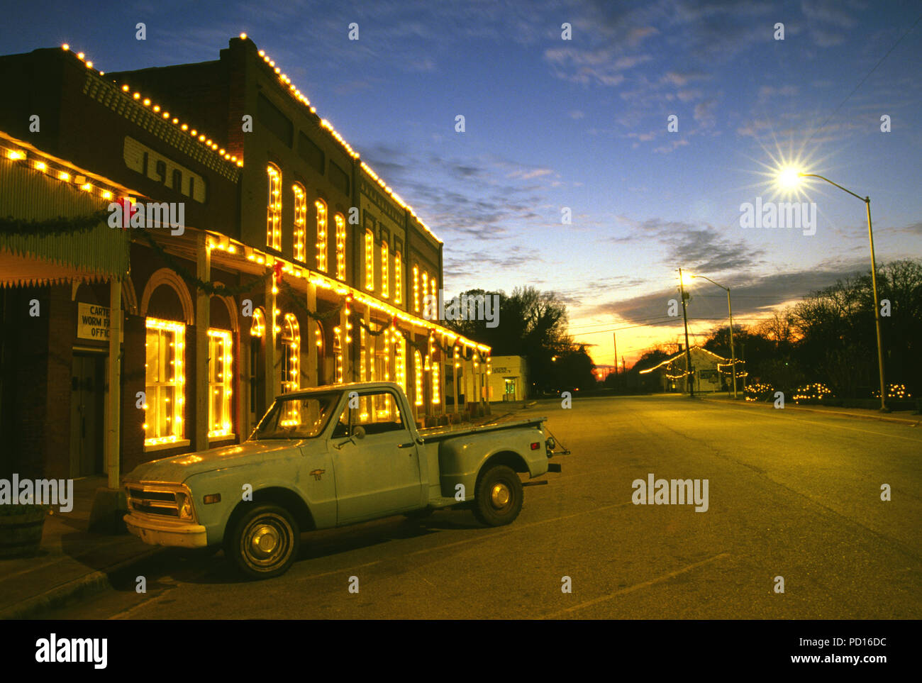 Luci di Natale nelle pianure, Georgia--Home per la trentanovesima U.S. Il presidente Jimmy Carter Foto Stock