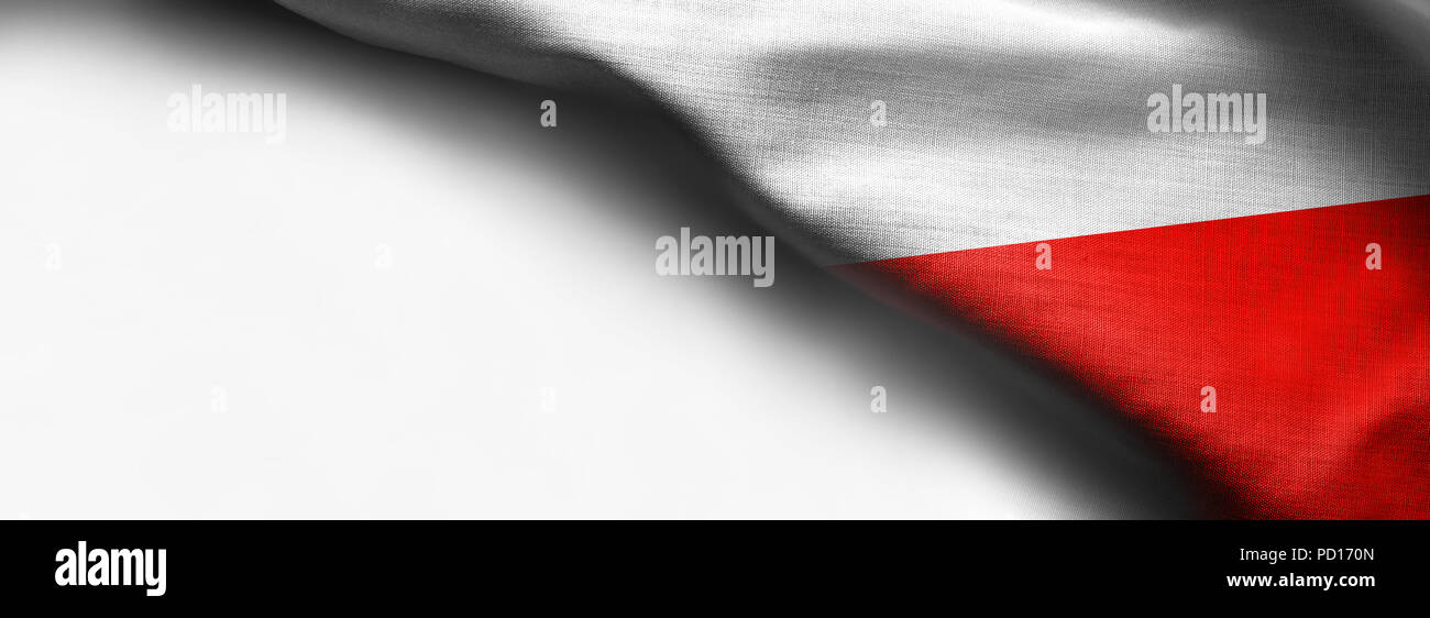 Tessuto bandiera della Polonia su sfondo bianco Foto Stock