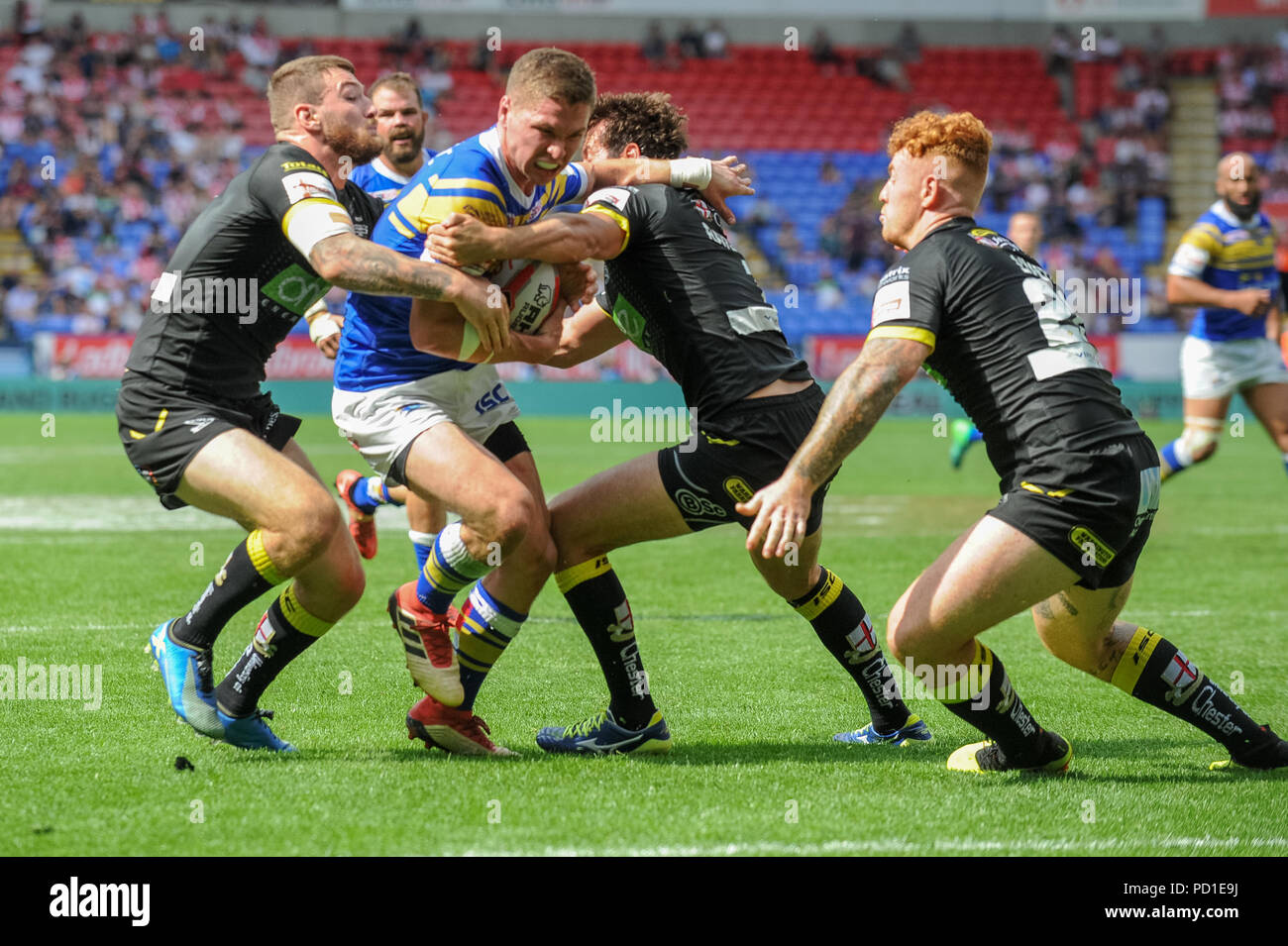 Bolton, Regno Unito. Il 5 agosto il Regno Unito. Ladbrokes Challenge Cup Semi-Final, Warrington lupi v Leeds rinoceronti; Matt Parcell di Leeds rinoceronti capi per la linea di credito: News immagini /Alamy Live News Foto Stock