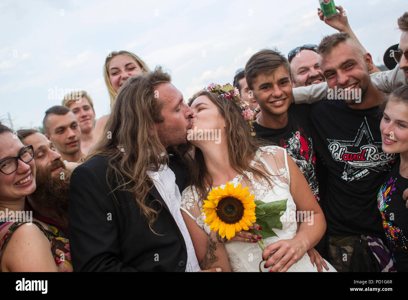 Kostrzyn su Odra, Polonia - 4 agosto 2018. Festival PolandRock uno dei più grandi festival in Europa ha iniziato a. Il ventiquattresimo Pol'e'Rock Festival di Kostrzyn. Foto Stock