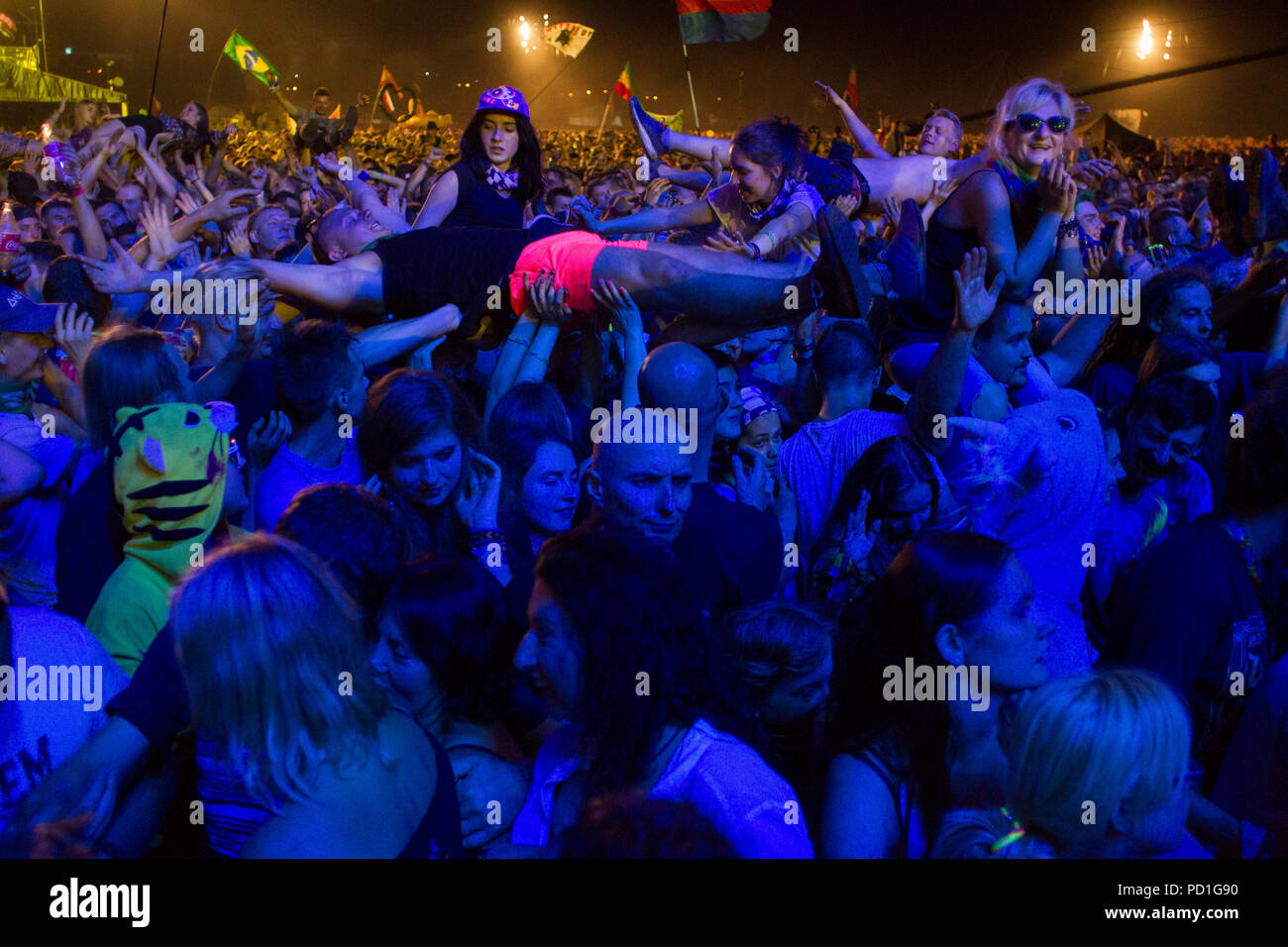 Kostrzyn su Odra, Polonia - 4 agosto 2018. Festival PolandRock uno dei più grandi festival in Europa ha iniziato a. Il ventiquattresimo Pol'e'Rock Festival di Kostrzyn. Foto Stock