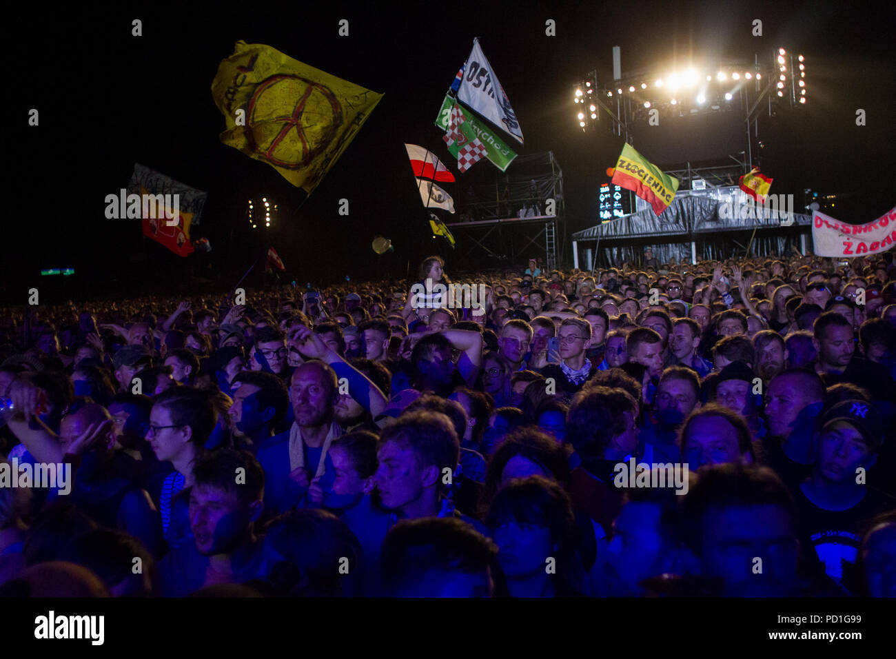 Kostrzyn su Odra, Polonia - 4 agosto 2018. Festival PolandRock uno dei più grandi festival in Europa ha iniziato a. Il ventiquattresimo Pol'e'Rock Festival di Kostrzyn. Foto Stock