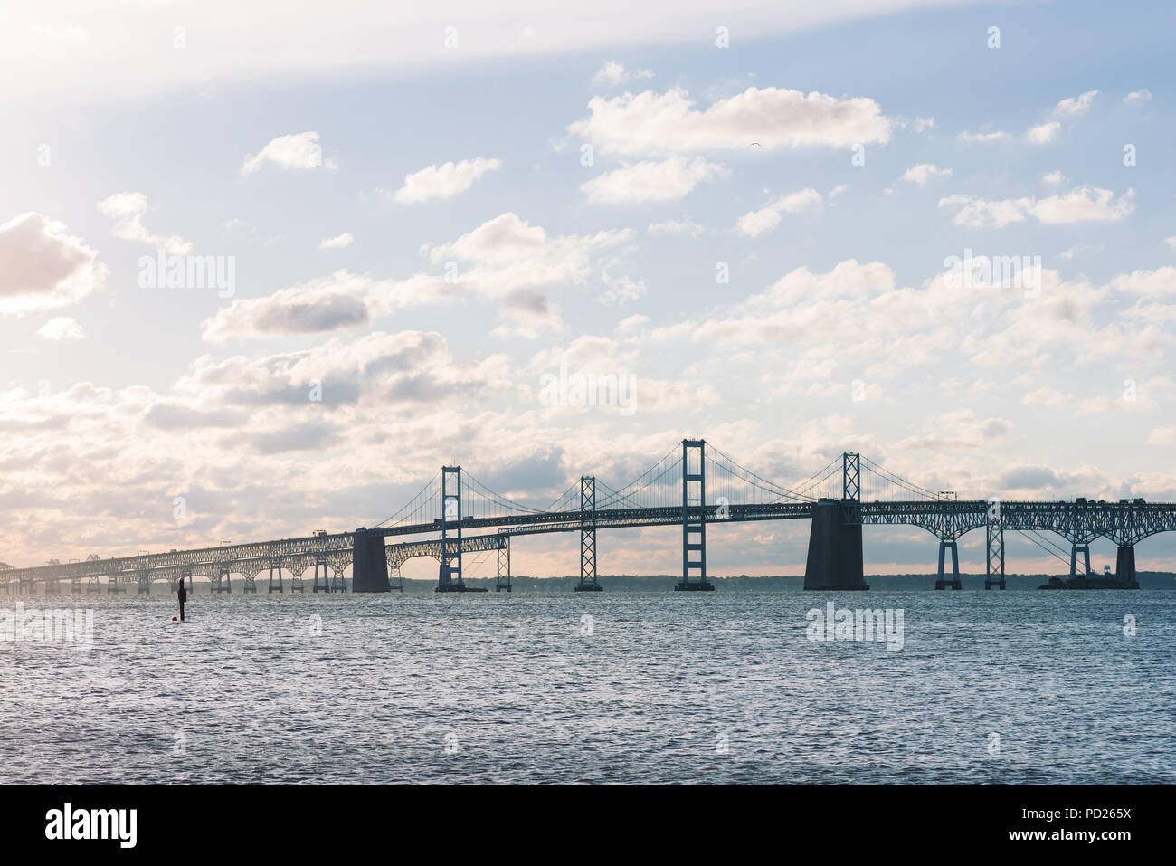 Vista della Chesapeake Bay Bridge da Sandy Point State Park, in Annapolis, Maryland Foto Stock