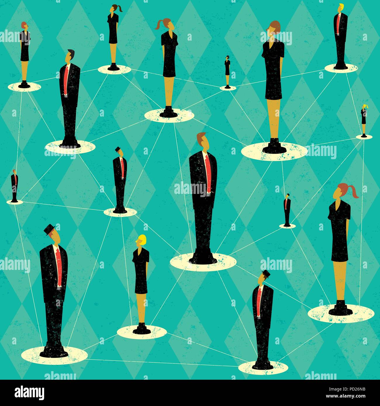La gente di affari rete una rete simbolica della gente di affari. Il popolo e lo sfondo sono su diversi strati marcato. Illustrazione Vettoriale