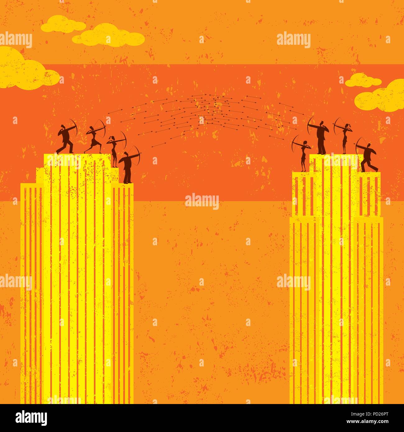 Guerra di business business persone provenienti da società concorrenti in guerra gli uni con gli altri. Illustrazione Vettoriale