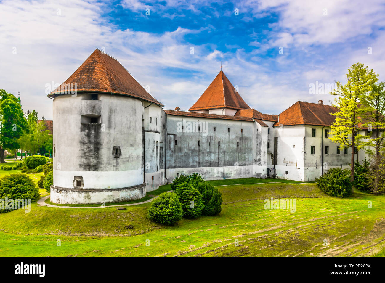 Vista panoramica presso i punti di interesse storico della città Varazdin, nord della Croazia. Foto Stock