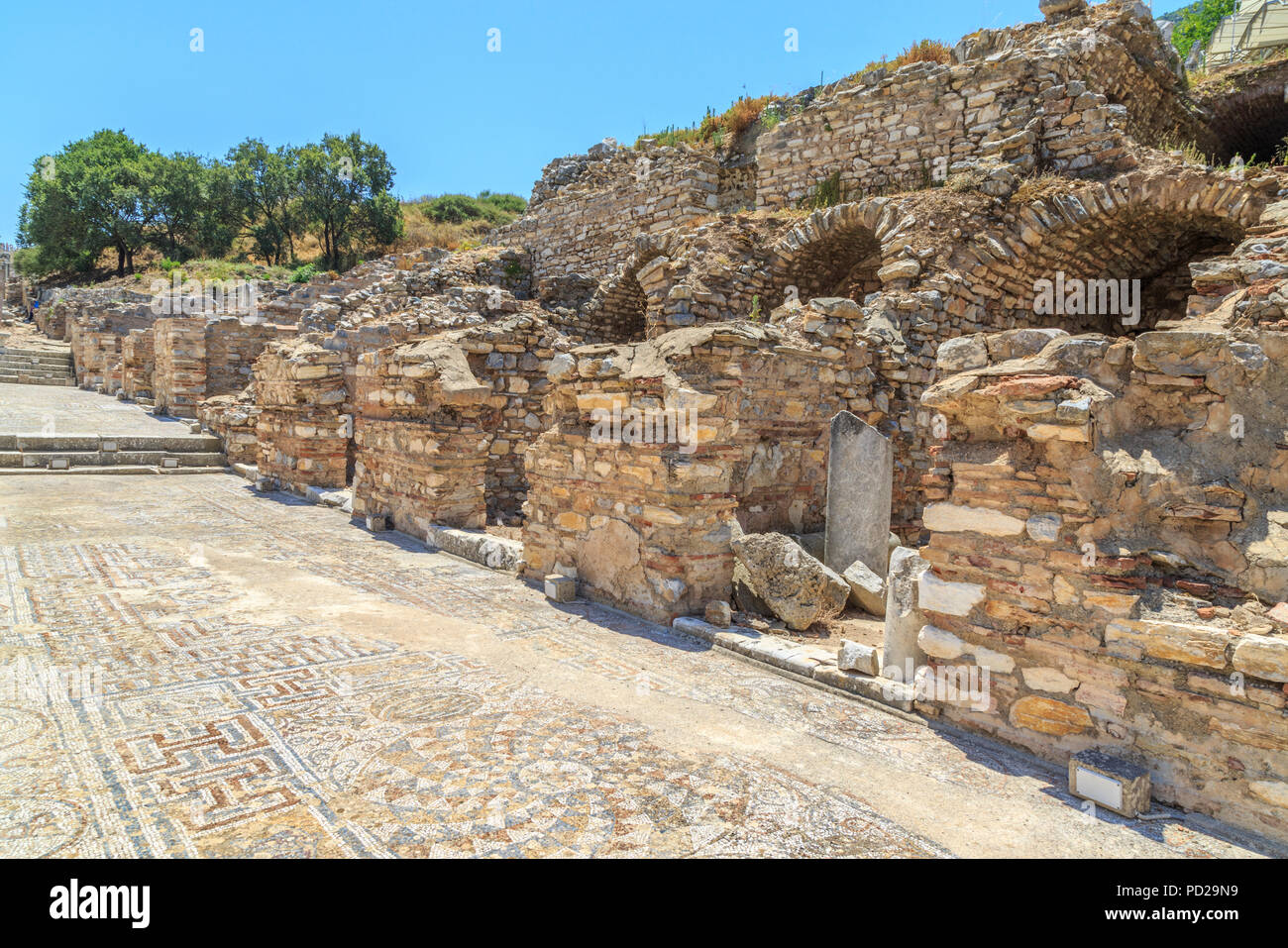 Mosaici nella parte anteriore del case terrazza in Efeso, Izmir, Turchia Foto Stock