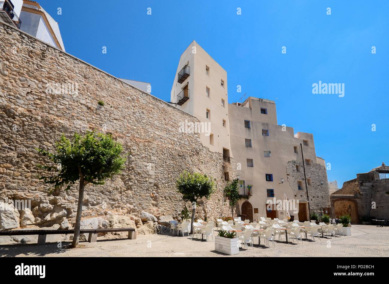 Peniscola medievale castello vista muro, Peniscola, Castellon, Spagna Foto Stock