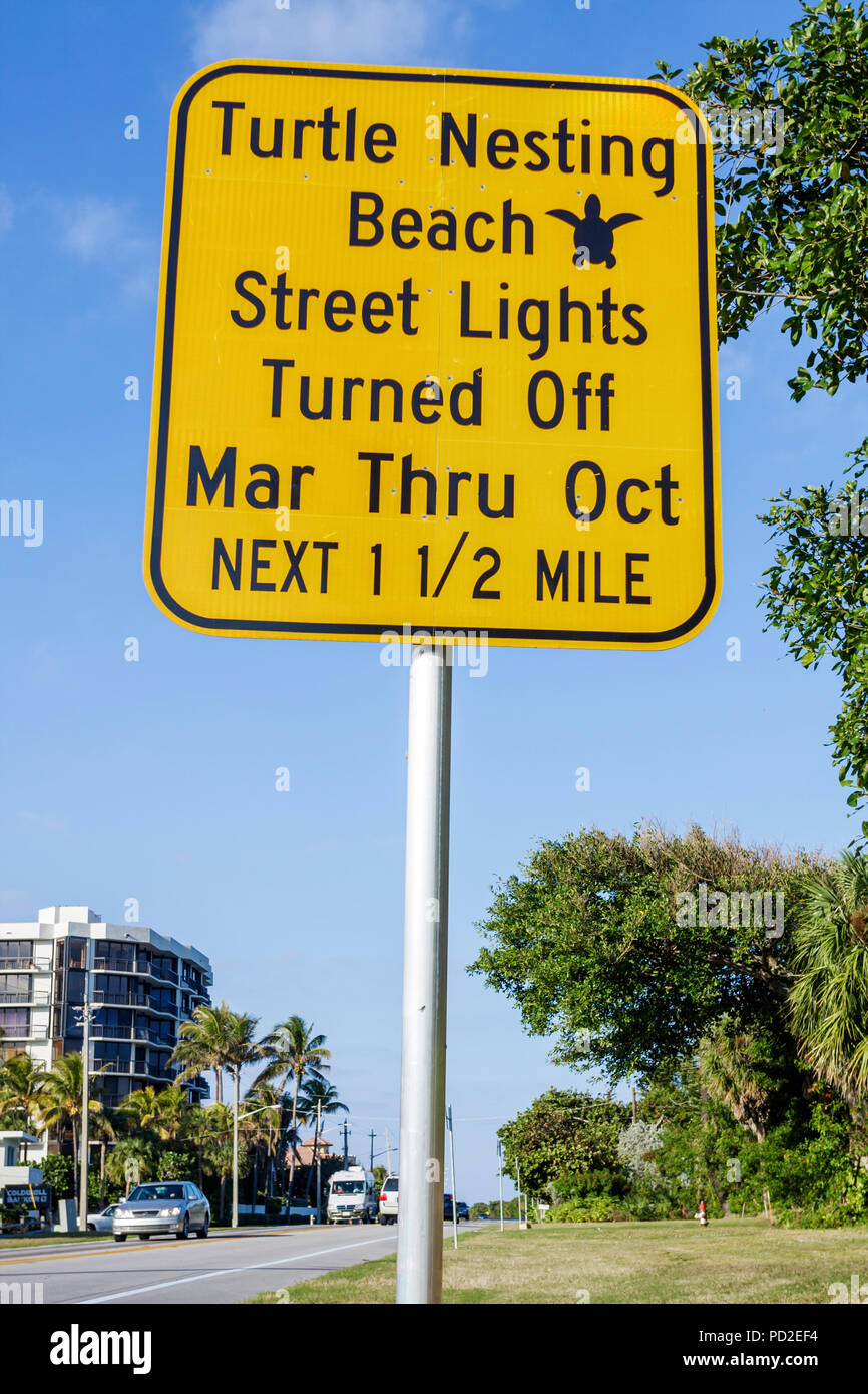 Boca Raton Florida, Palm Beach County, Highland Beach, Ocean Boulevard, Sea Turtle Conservation & Research Program, cartello, conservazione, tartaruga Nesting Beach, Foto Stock