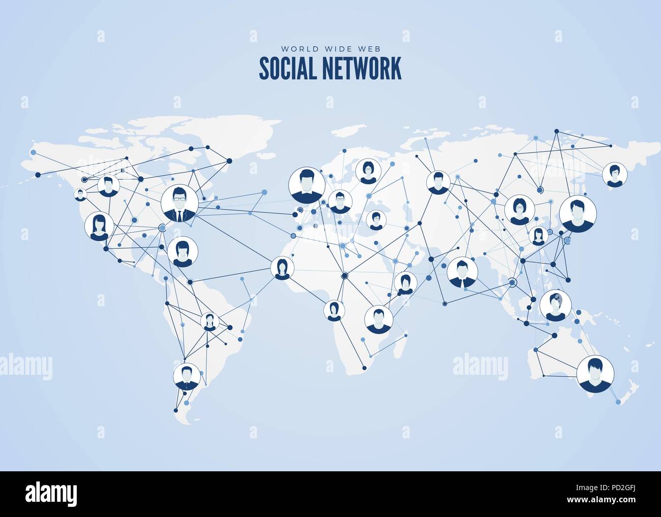 World Wide Web. Rete globale struttura con planet mappa sullo sfondo. Illustrazione Vettoriale Illustrazione Vettoriale