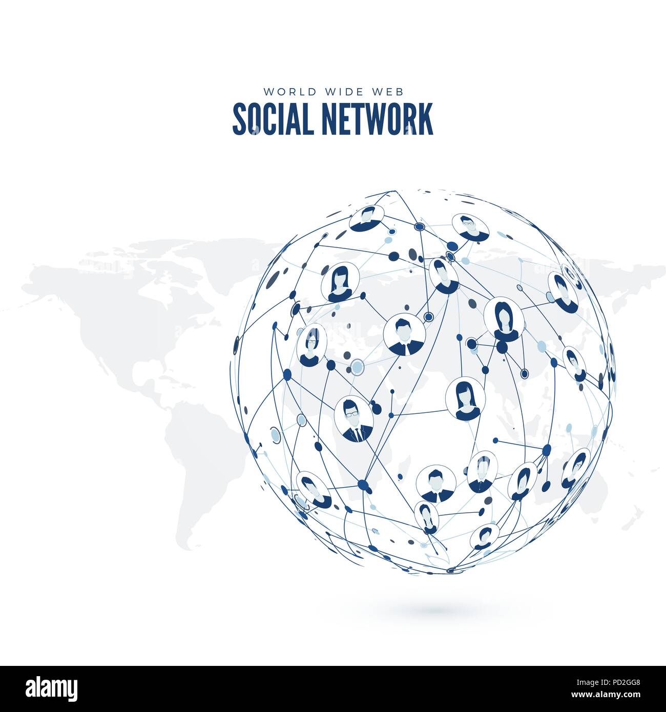 Rete sociale. World Wide Web. Illustrazione Vettoriale sulla mappa di massa Illustrazione Vettoriale