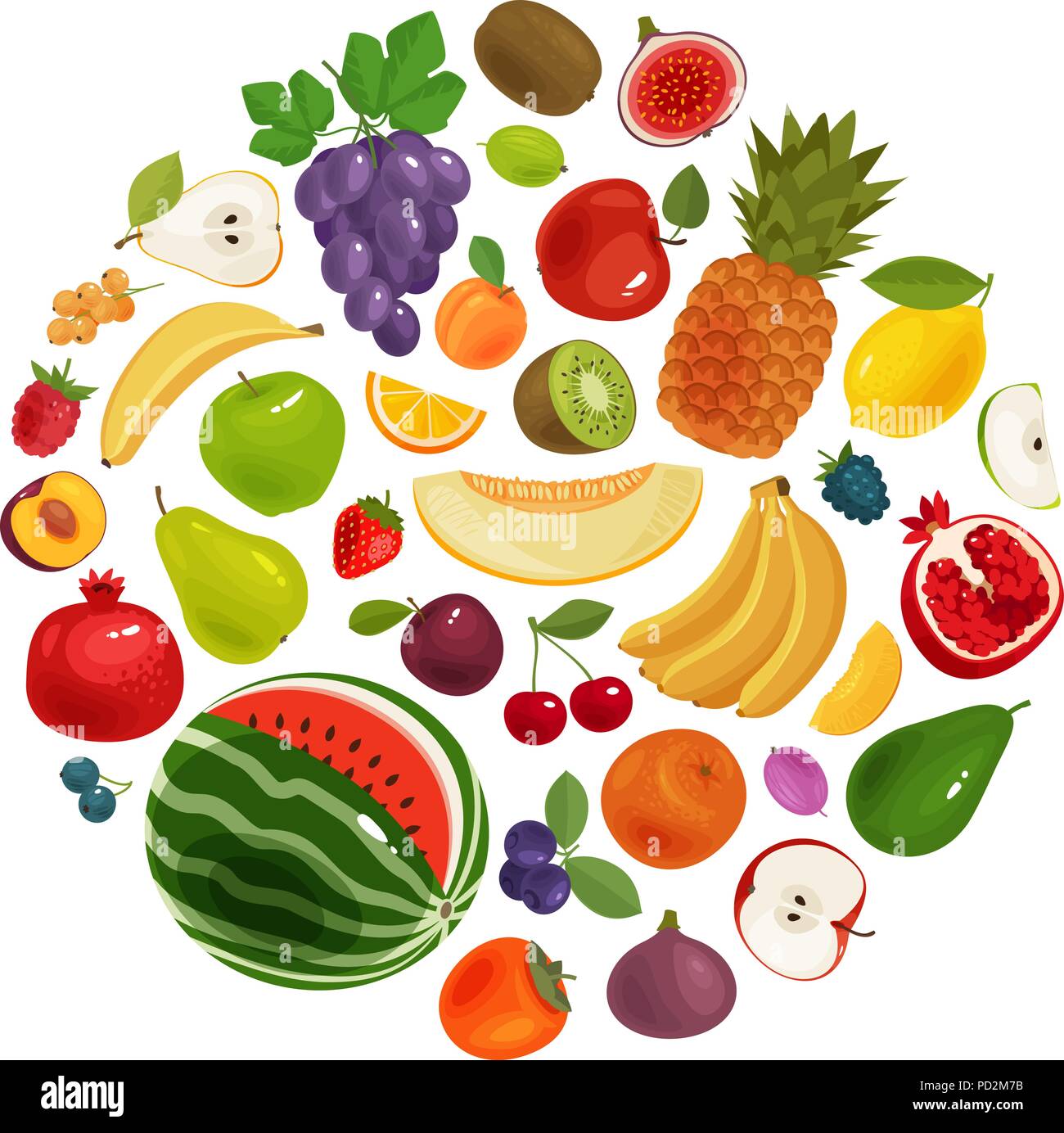 Frutti e bacche di set di icone. Concetto di cibo. Illustrazione Vettoriale Illustrazione Vettoriale