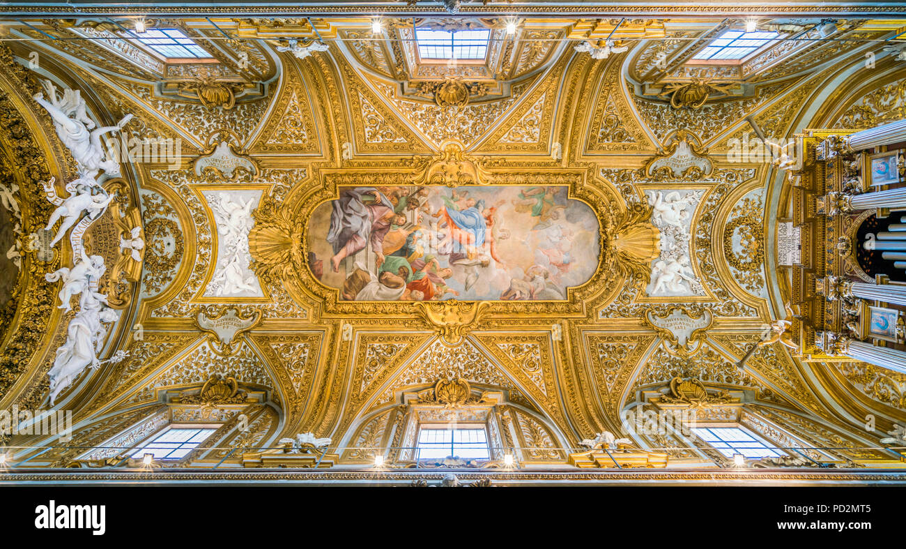 "Presunzione" da Calandrucci nella volta della chiesa di Santa Maria dell'Orto di Roma, Italia. Foto Stock