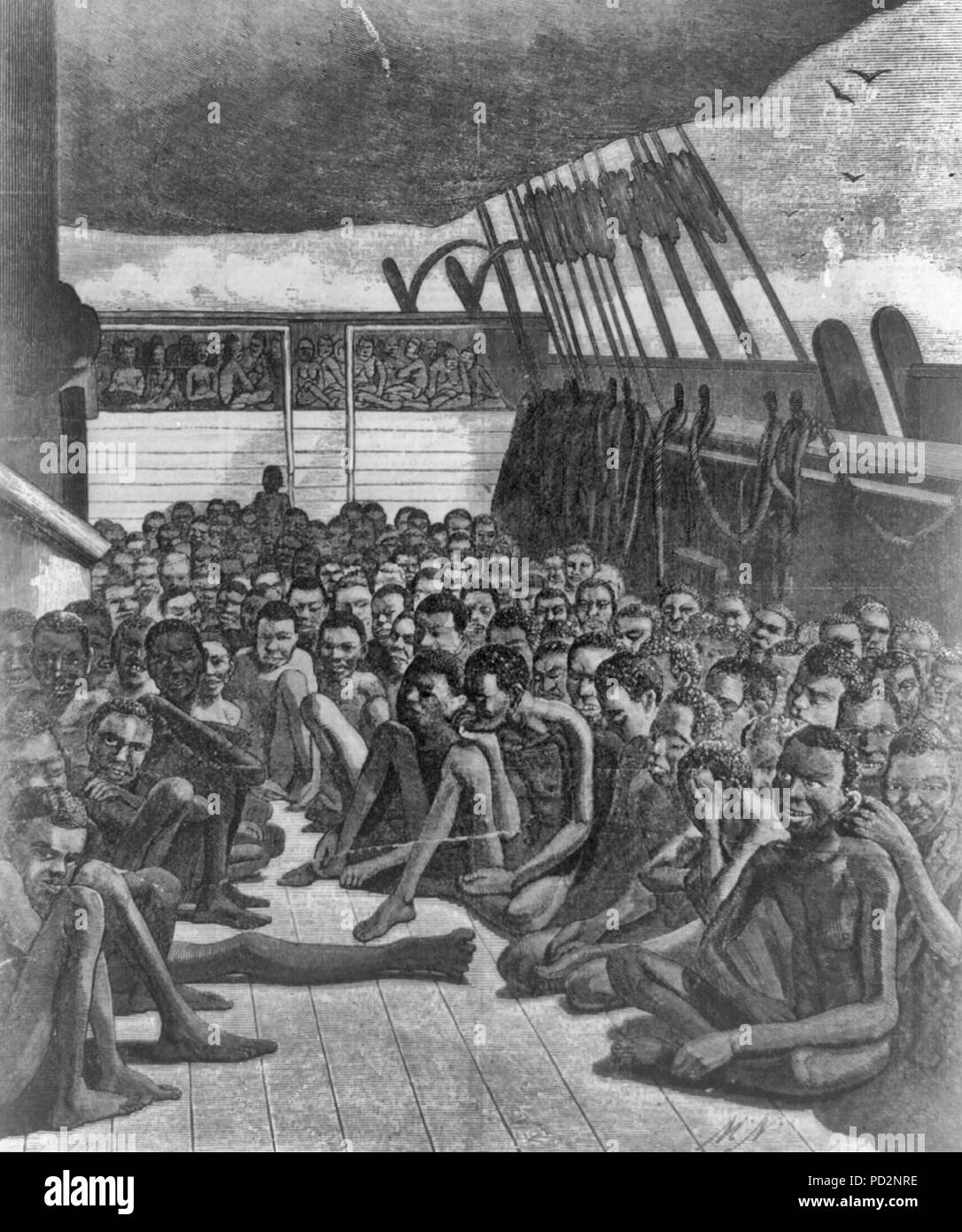 Gli africani della corteccia slave 'Wildfire'--Il ponte slave della corteccia "fuochi", portato a Key West on April 30, 1860 - uomini africani affollata su un ponte inferiore; donne africane affollata su un pianale superiore. Foto Stock