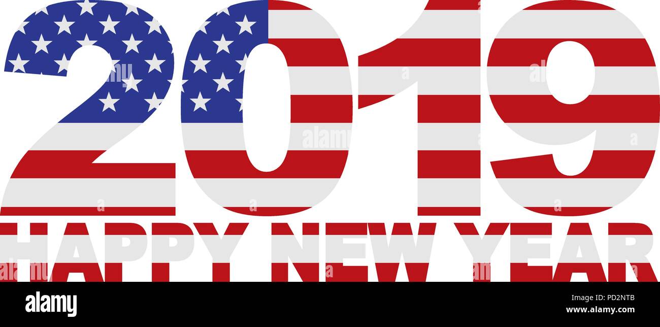 2019 USA bandiera americana contorno numeri isolati su sfondo bianco illustrazione Illustrazione Vettoriale