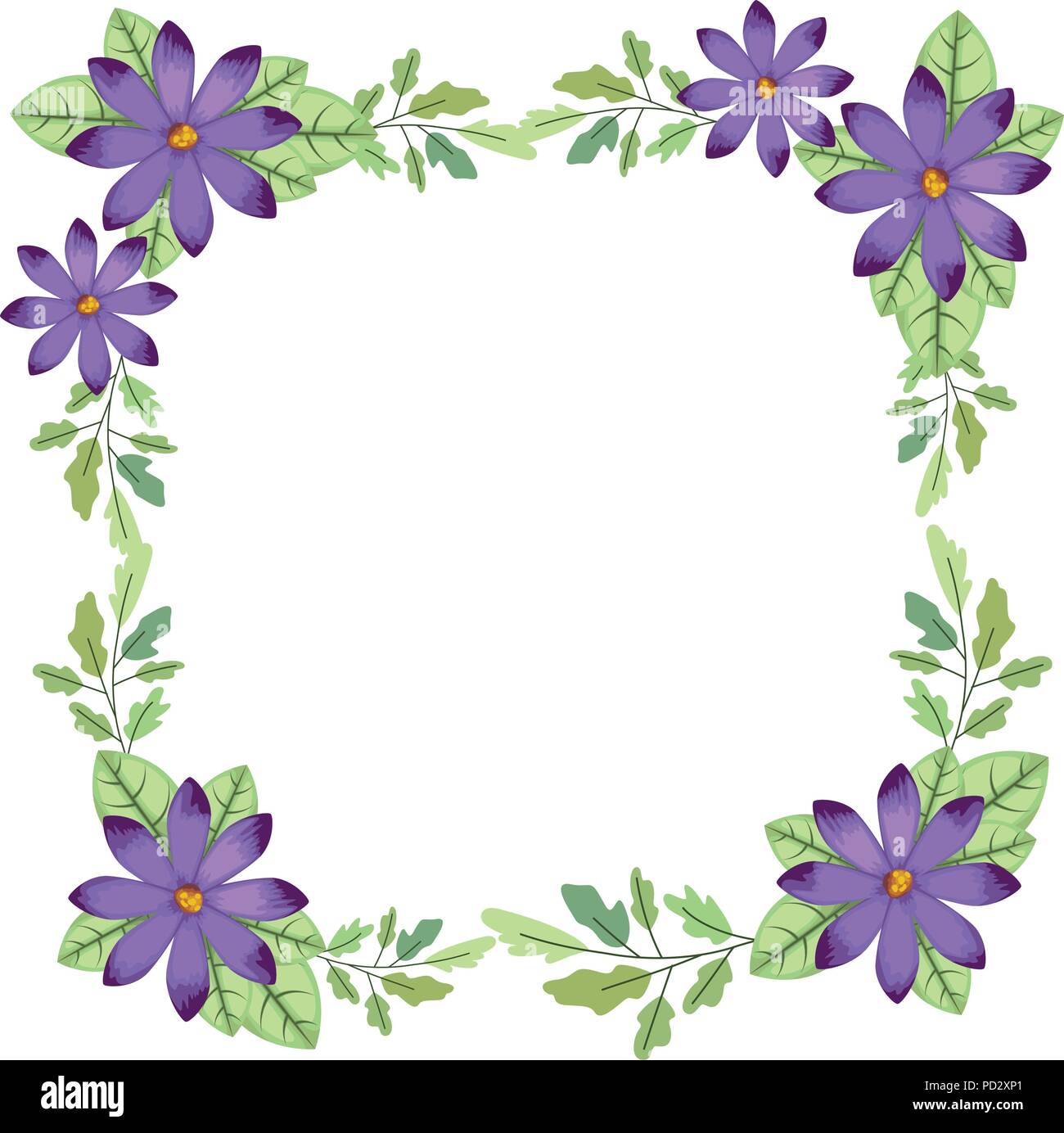 Splendidi Fiori E Foglie Cornice Quadrata Immagine E Vettoriale Alamy