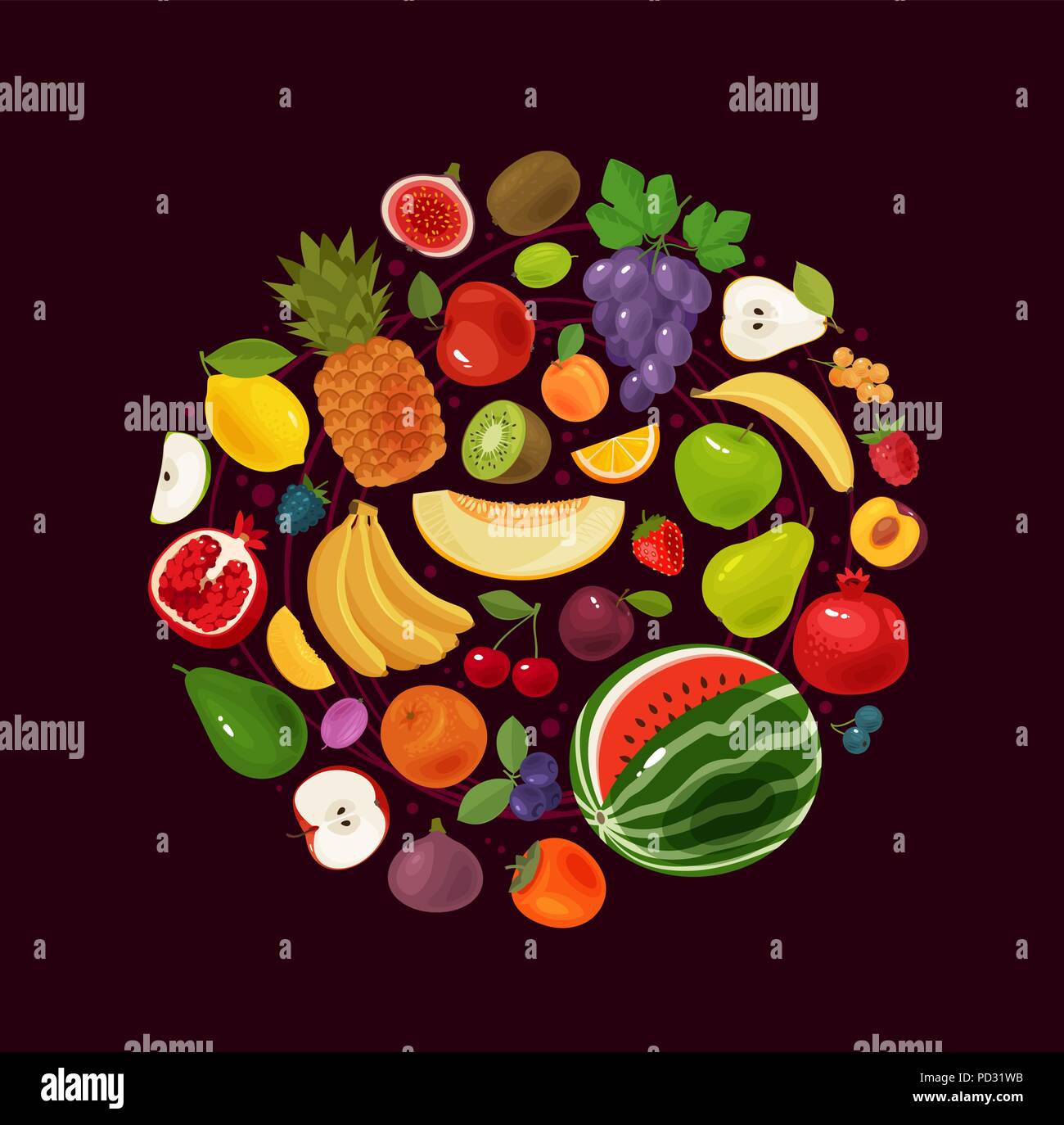 Bacche e frutti. Alimenti naturali nozione. Vettore Illustrazione Vettoriale