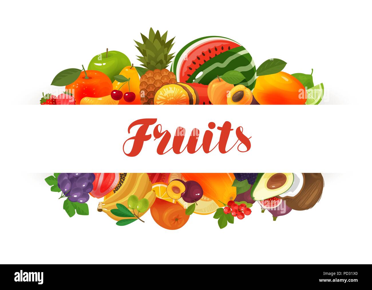 Frutti, banner. Alimenti naturali greengrocery vettore di concetto Illustrazione Vettoriale