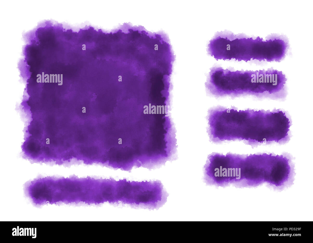 Un acquerello digitale serie di sfondo e di pulsanti in viola, Ultra Violet, colore isolato su uno sfondo bianco. Foto Stock