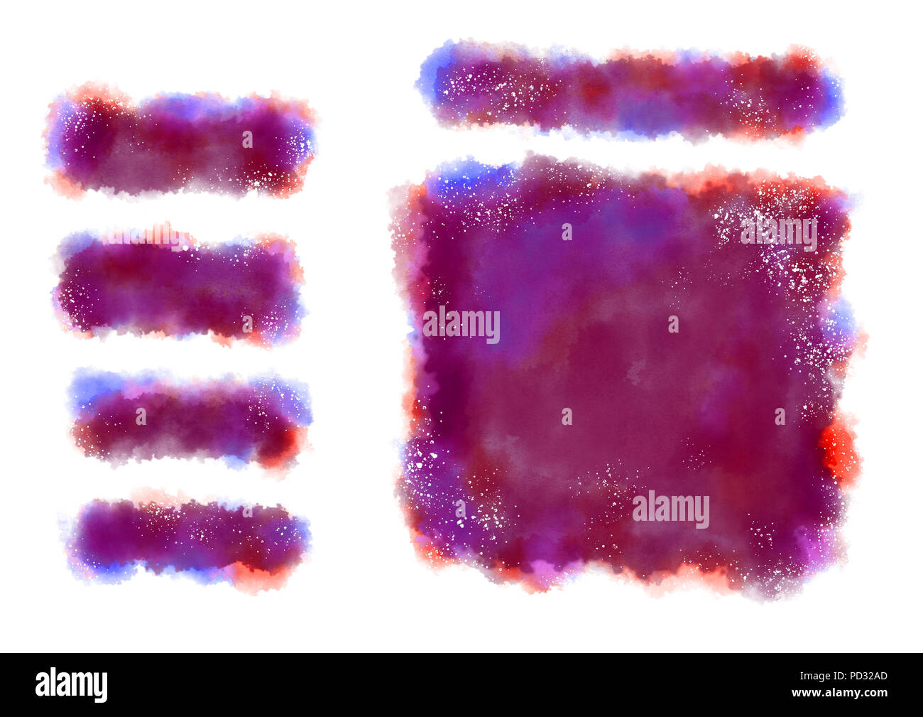 Un acquerello digitale serie di sfondo, con puntini bianchi e pulsanti in rosso, viola, ultra violetta, colore borgogna isolato su uno sfondo bianco. Foto Stock