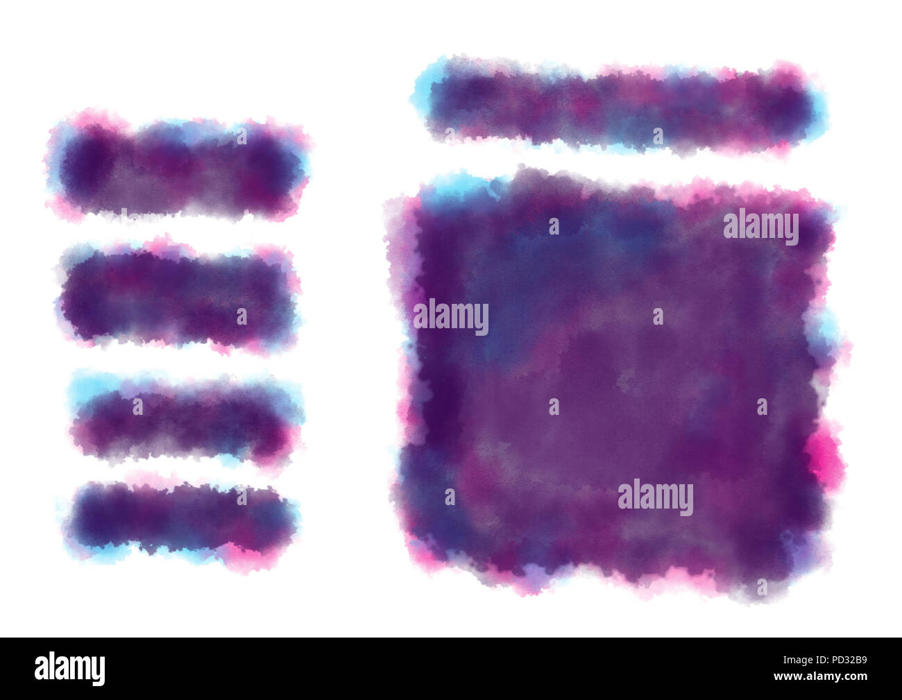 Un acquerello digitale serie di sfondo e di pulsanti in viola, blu, rosa, ultra violet color isolato su uno sfondo bianco. Foto Stock